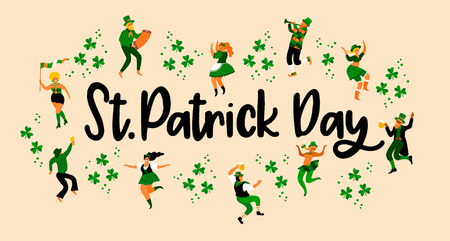 Saint Patricks Day. Vector illustration with funny people in carnival costumesのイラスト素材