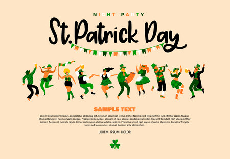 Saint Patricks Day. Vector illustration with funny people in carnival costumesのイラスト素材