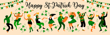 Saint Patricks Day. Vector illustration with funny people in carnival costumesのイラスト素材