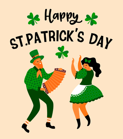 Saint Patrick s Day. Vector illustration with funny people in carnival costumesのイラスト素材