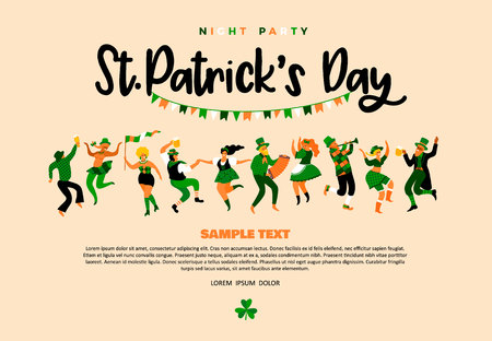 Saint Patrick s Day. Vector illustration with funny people in carnival costumesのイラスト素材