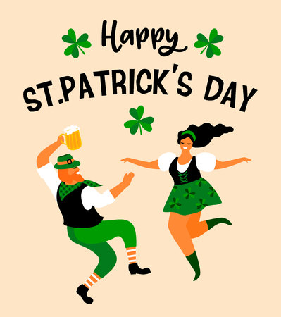 Saint Patrick s Day. Vector illustration with funny people in carnival costumesのイラスト素材