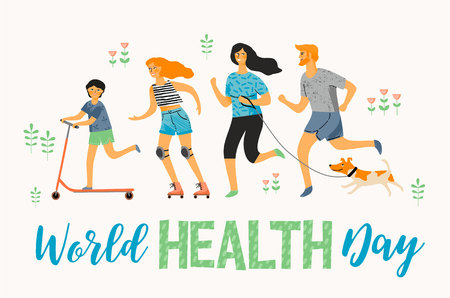 World Health Day. Healthy lifestyle. Sport family. Vector illustrationのイラスト素材