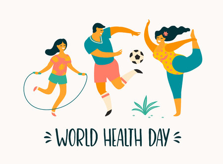 World Health Day. Healthy lifestyle. Sport family. Vector illustration.のイラスト素材