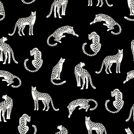Seamless exotic pattern with abstract silhouettes of leopards.のイラスト素材