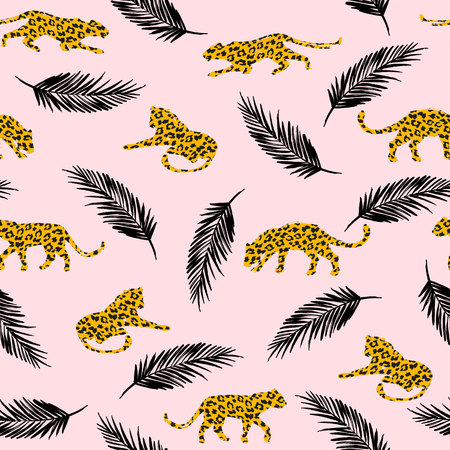 Seamless exotic pattern with abstract silhouettes of leopards.のイラスト素材