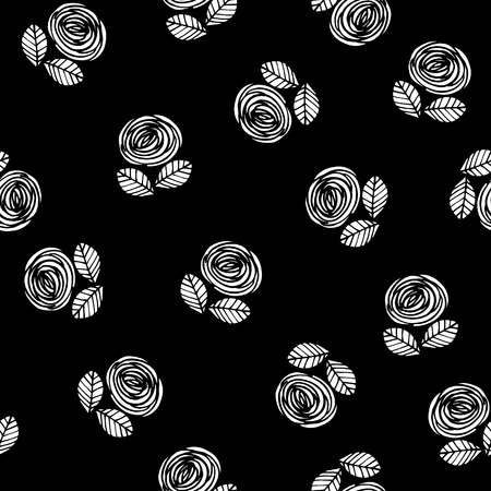 Abstract floral seamless pattern with roses. Trendy hand drawn textures.のイラスト素材