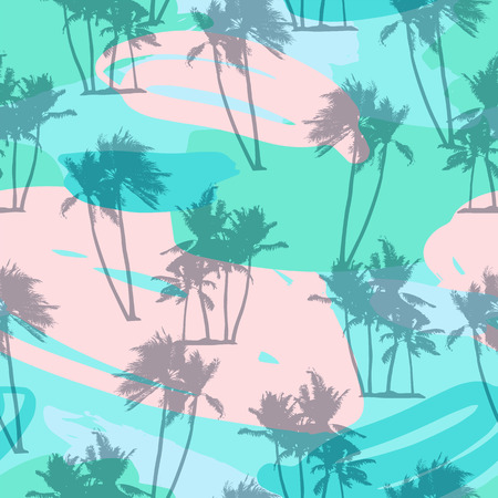 Seamless exotic pattern with tropical plants. Vector hand draw background.のイラスト素材
