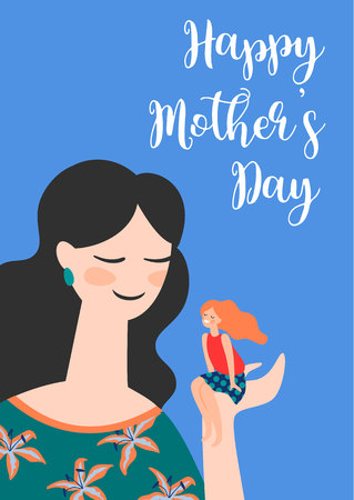 Happy Mothers Day. Vector illustration with women and child. Design element for card, poster, banner, and other use.のイラスト素材
