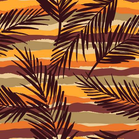 Abstract seamless pattern with tropical leaves. Hand draw texture. Vector template.のイラスト素材