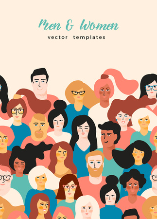 template with young men and women with different skin color.のイラスト素材