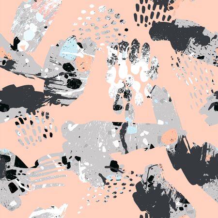 Abstract artistic seamless pattern with trendy hand drawn textures, spots, brush strokes. Modern abstract design for paper, cover, fabric, interior decor and other users.のイラスト素材
