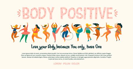 Body positive. Happy plus size girls and active healthy lifestyle.のイラスト素材