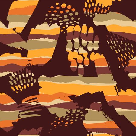 Tribal ethnic seamless pattern with strokes and splashes.のイラスト素材