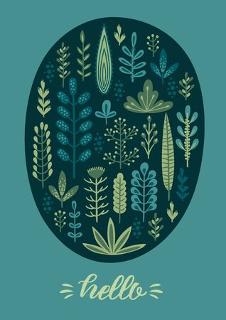 Vector floral design with cute herbs and leaves.のイラスト素材