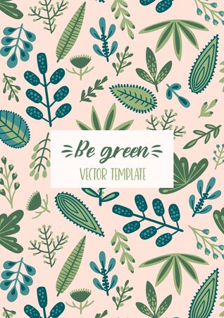 Vector floral design with cute herbs and leaves.のイラスト素材