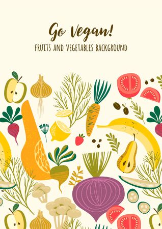 Vector template with vegetables and fruit. Vegan concept.のイラスト素材