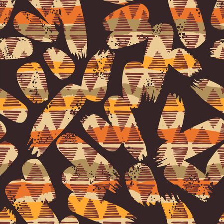 Tribal ethnic seamless pattern with geometric elements and brush strokes.のイラスト素材