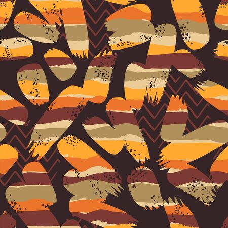 Tribal ethnic seamless pattern with geometric elements and brush strokes.のイラスト素材