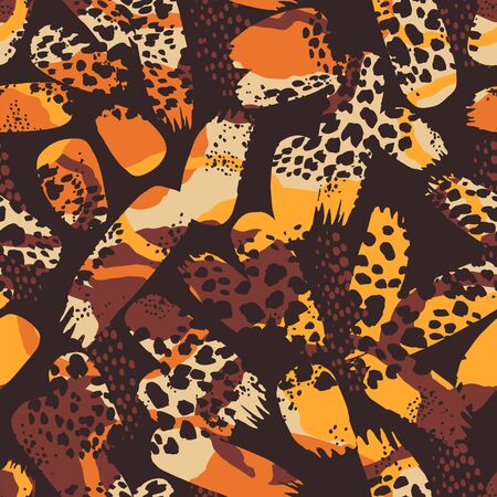 Tribal ethnic seamless pattern with animal print and brush strokes.のイラスト素材