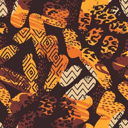 Tribal ethnic seamless pattern with animal print and brush strokes.のイラスト素材