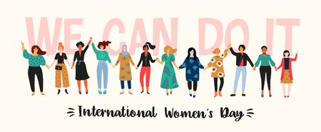 International Womens Day. Vector illustration with women different nationalities and cultures.のイラスト素材