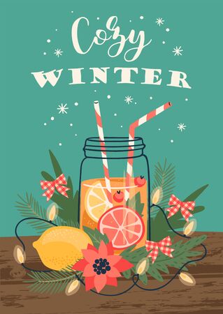 Christmas and Happy New Year illustration. Trendy retro style.のイラスト素材