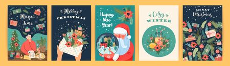 Set of Christmas and Happy New Year illustrations. Vector design templates.のイラスト素材