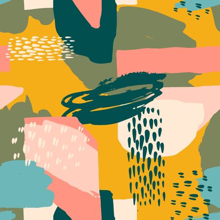 Abstract artistic seamless pattern with trendy hand drawn textures, spots, brush strokes.のイラスト素材