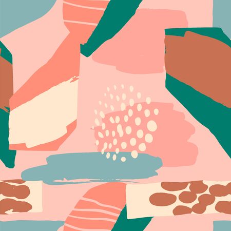 Abstract artistic seamless pattern with trendy hand drawn textures, spots, brush strokes.のイラスト素材