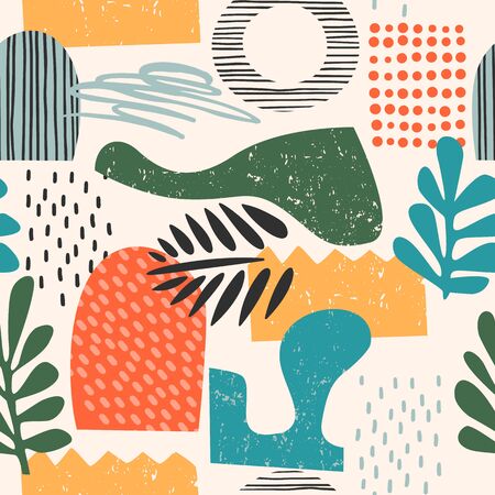 Abstract artistic seamless pattern with trendy hand drawn texturesのイラスト素材