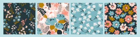 Floral abstract seamless patterns. Vector design for different surfases.のイラスト素材