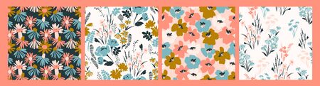 Floral abstract seamless patterns. Vector design for different surfases.のイラスト素材