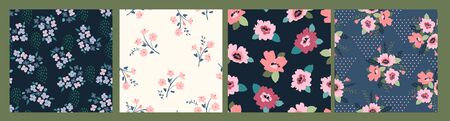 Floral abstract seamless patterns. Vector design for different surfases.のイラスト素材