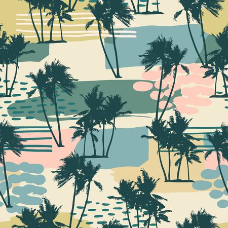 Abstract creative seamless pattern with tropical palms and artistic background.のイラスト素材