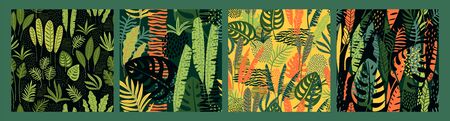 Abstract seamless patterns with tropical leaves. Hand draw texture.のイラスト素材