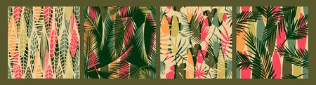 Abstract seamless patterns with tropical leaves. Hand draw texture.のイラスト素材