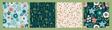 Floral abstract seamless patterns. Vector design for different surfases.のイラスト素材