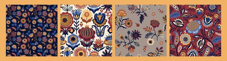 Folk floral seamless patterns. Modern abstract designのイラスト素材