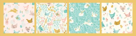 Vector seamless patterns with bunnies and chicken for Easter and other usersのイラスト素材