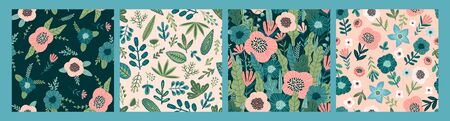 Floral abstract seamless patterns. Vector design for different surfases.のイラスト素材