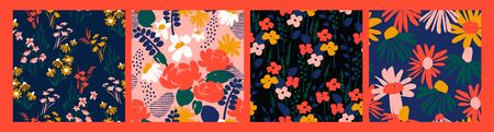 Floral abstract seamless patterns. Vector design for different surfases.のイラスト素材