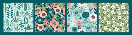 Floral abstract seamless patterns. Vector design for different surfases.のイラスト素材