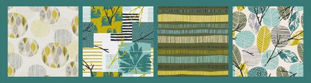 Abstract autumn seamless patterns with leaves. Vector background for various surface.のイラスト素材