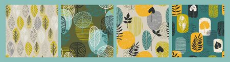 Abstract autumn seamless patterns with leaves. Vector background for various surface.のイラスト素材
