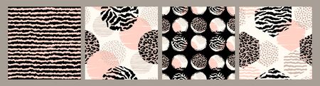 Abstract seamless patterns with animal print. Trendy hand drawn texturesのイラスト素材