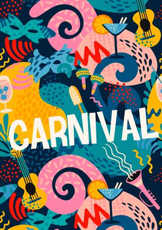 Vector poster with carnival objects and abstract shapes.のイラスト素材