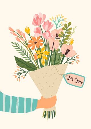 Illustration bouquet of flowers. Vector design concept for Valentines Day and other users.のイラスト素材