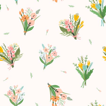 Vector seamless pattern with bouquets of flowers. Design template.のイラスト素材