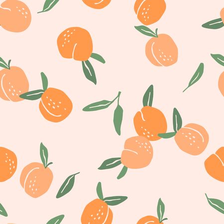 Vector seamless pattern with peaches. Trendy hand drawn textures.のイラスト素材